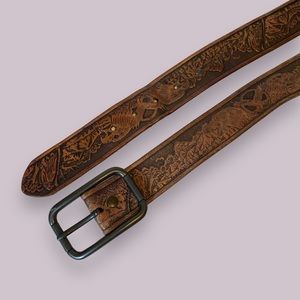 BKE 67 The Buckle Full Grain Cowhide Tooled Eagles Mountains Belt SZ 36